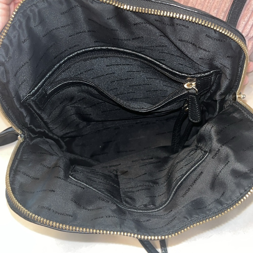 Michael Kors Rhea Pebbled Leather Zip Medium Slim Backpack (Black/Gold Hardware) - Picture 6 of 11